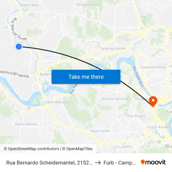 Rua Bernardo Scheidemantel, 2152-2338 to Furb - Campus 3 map