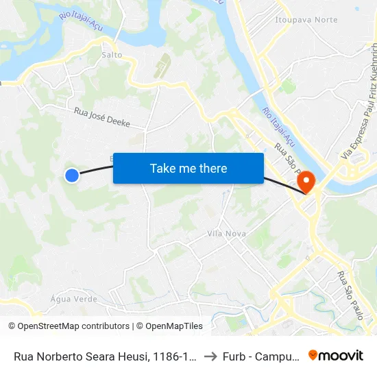 Rua Norberto Seara Heusi, 1186-1208 to Furb - Campus 3 map
