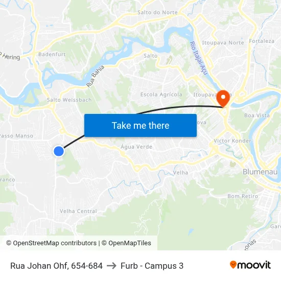 Rua Johan Ohf, 654-684 to Furb - Campus 3 map