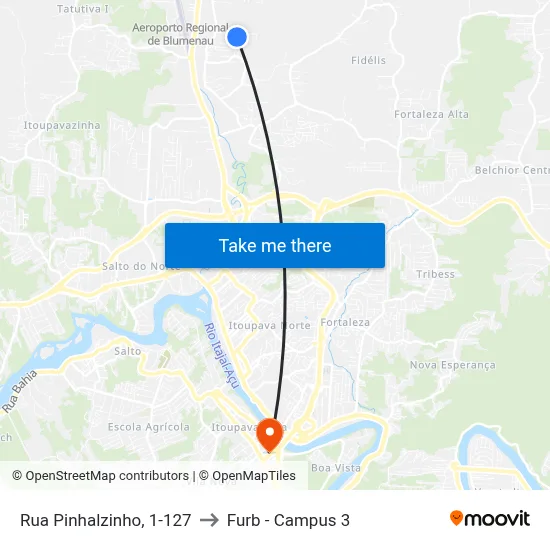 Rua Pinhalzinho, 1-127 to Furb - Campus 3 map