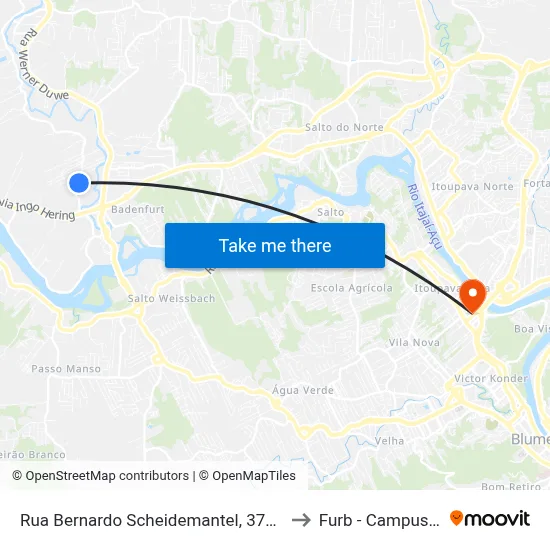 Rua Bernardo Scheidemantel, 3748 to Furb - Campus 3 map