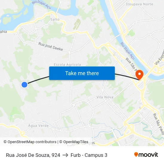 Rua José De Souza, 924 to Furb - Campus 3 map