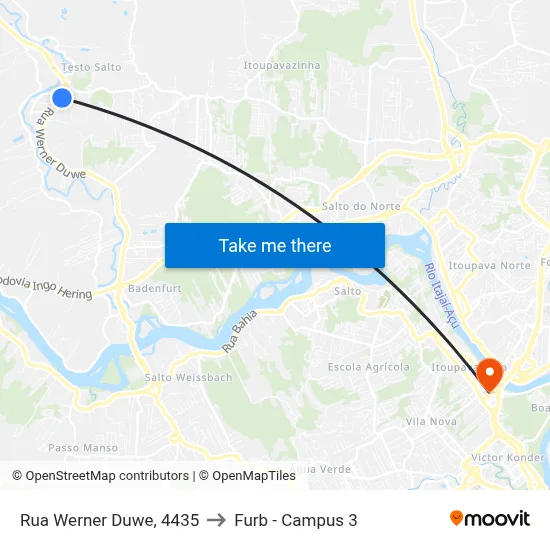 Rua Werner Duwe, 4435 to Furb - Campus 3 map