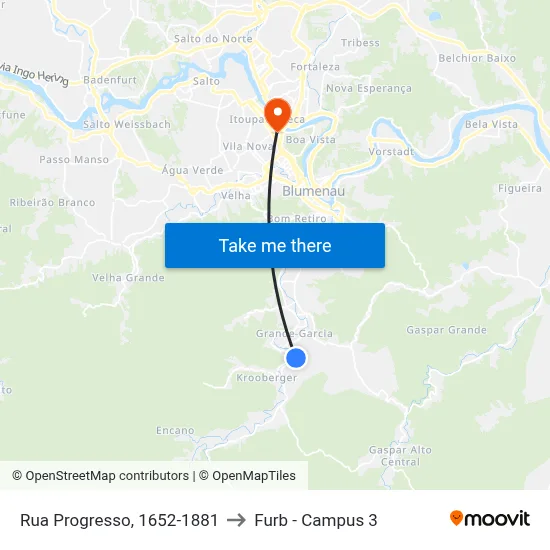 Rua Progresso, 1652-1881 to Furb - Campus 3 map
