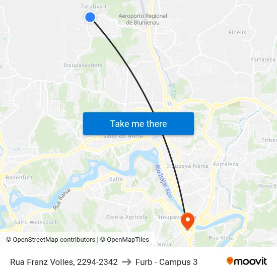 Rua Franz Volles, 2294-2342 to Furb - Campus 3 map