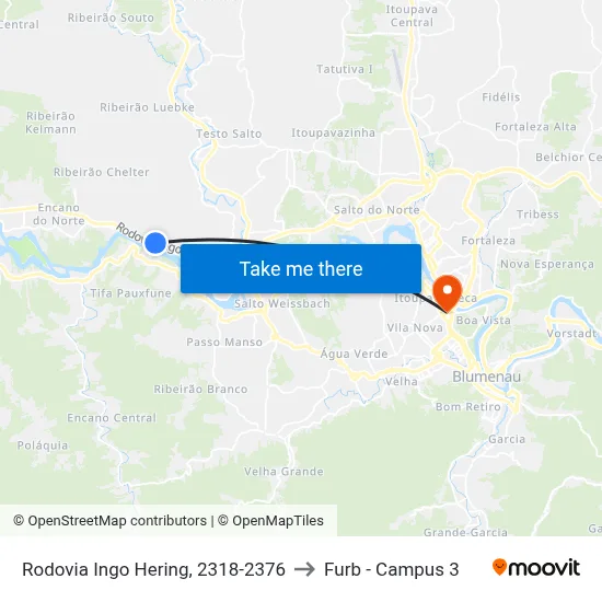 Rodovia Ingo Hering, 2318-2376 to Furb - Campus 3 map