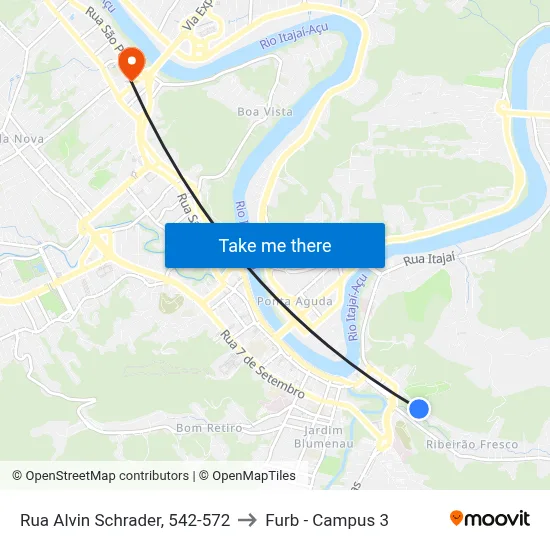 Rua Alvin Schrader, 542-572 to Furb - Campus 3 map