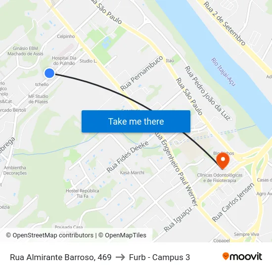 Rua Almirante Barroso, 469 to Furb - Campus 3 map