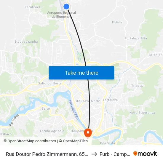 Rua Doutor Pedro Zimmermann, 6550-6604 to Furb - Campus 3 map