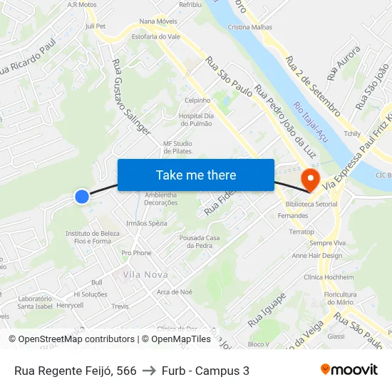 Rua Regente Feijó, 566 to Furb - Campus 3 map