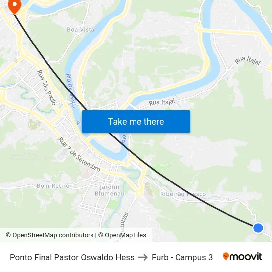 Ponto Final Pastor Oswaldo Hess to Furb - Campus 3 map