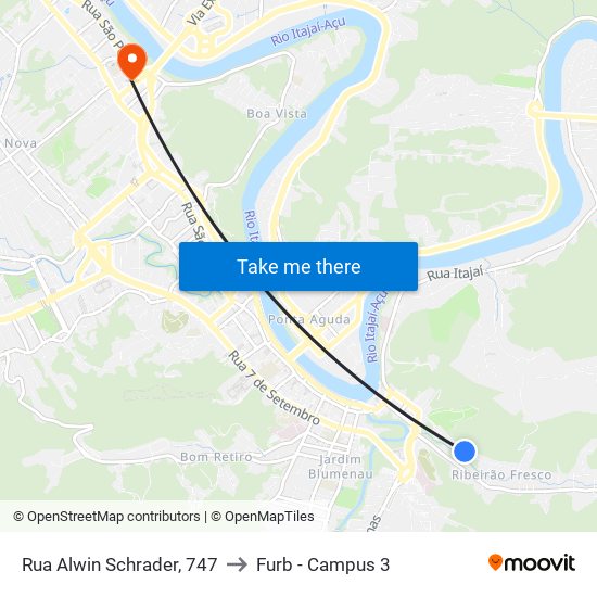 Rua Alwin Schrader, 747 to Furb - Campus 3 map