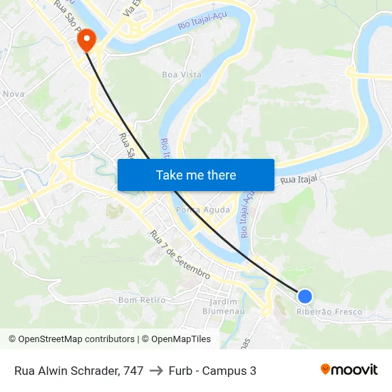 Rua Alwin Schrader, 747 to Furb - Campus 3 map