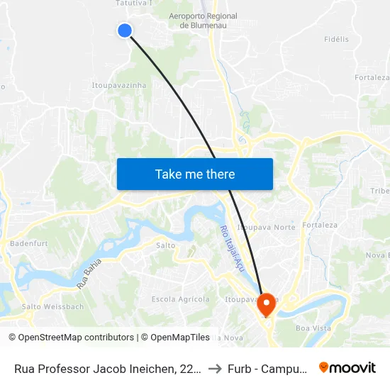 Rua Professor Jacob Ineichen, 2247 to Furb - Campus 3 map