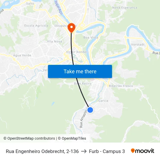 Rua Engenheiro Odebrecht, 2-136 to Furb - Campus 3 map