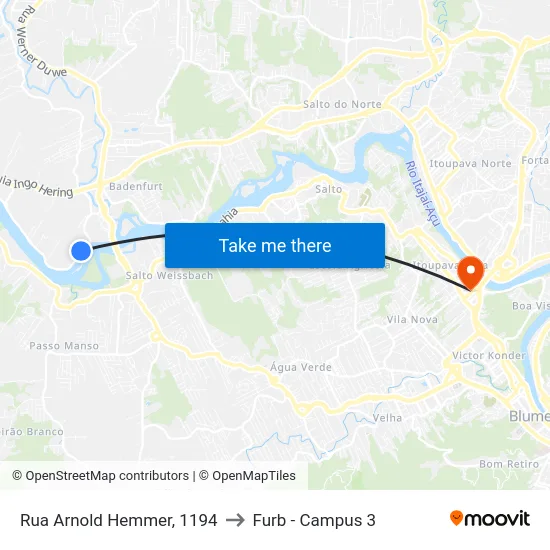 Rua Arnold Hemmer, 1194 to Furb - Campus 3 map