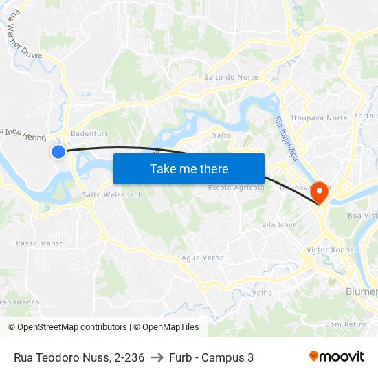 Rua Teodoro Nuss, 2-236 to Furb - Campus 3 map