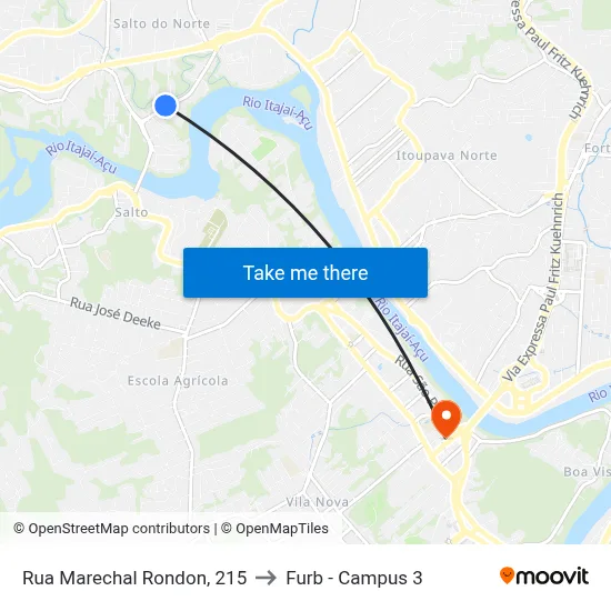 Rua Marechal Rondon, 215 to Furb - Campus 3 map