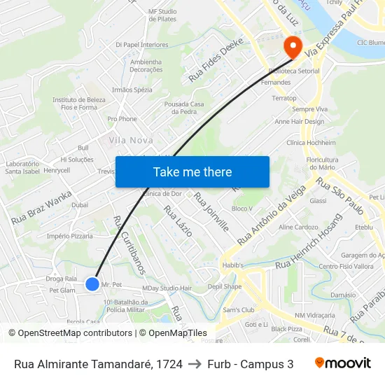 Rua Almirante Tamandaré, 1724 to Furb - Campus 3 map