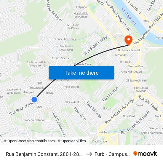 Rua Benjamin Constant, 2801-2829 to Furb - Campus 3 map