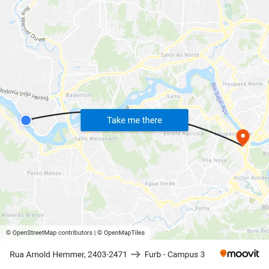 Rua Arnold Hemmer, 2403-2471 to Furb - Campus 3 map