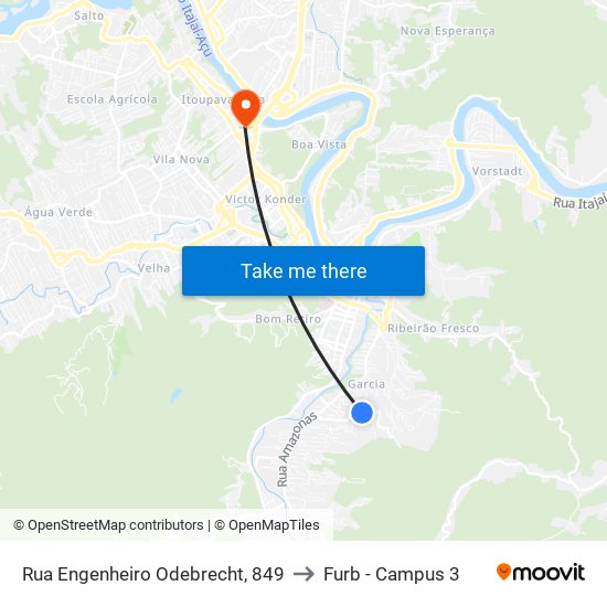 Rua Engenheiro Odebrecht, 849 to Furb - Campus 3 map