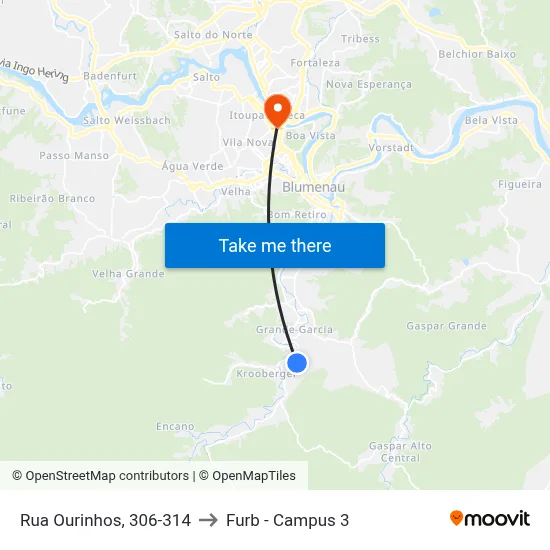 Rua Ourinhos, 306-314 to Furb - Campus 3 map