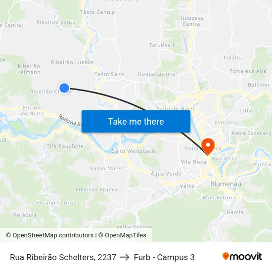 Rua Ribeirão Schelters, 2237 to Furb - Campus 3 map