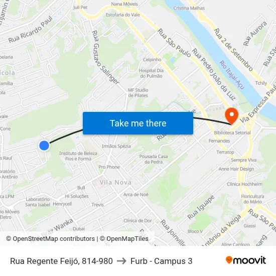 Rua Regente Feijó, 814-980 to Furb - Campus 3 map