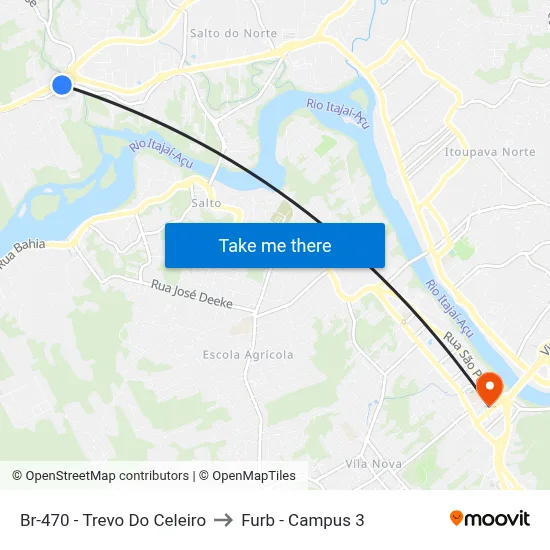Br-470 - Trevo Do Celeiro to Furb - Campus 3 map
