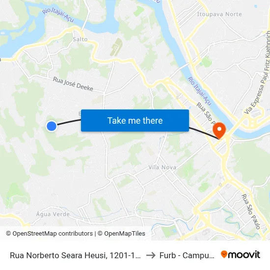 Rua Norberto Seara Heusi, 1201-1249 to Furb - Campus 3 map
