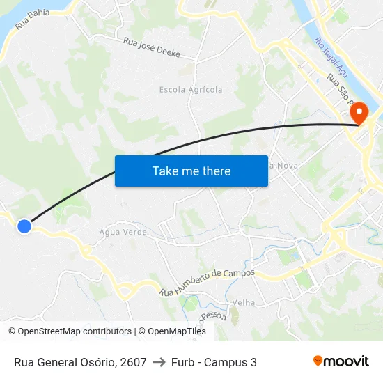 Rua General Osório, 2607 to Furb - Campus 3 map