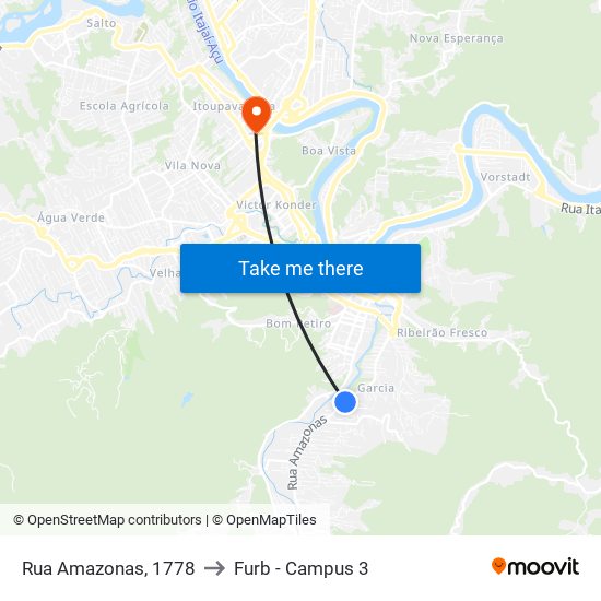 Rua Amazonas, 1778 to Furb - Campus 3 map