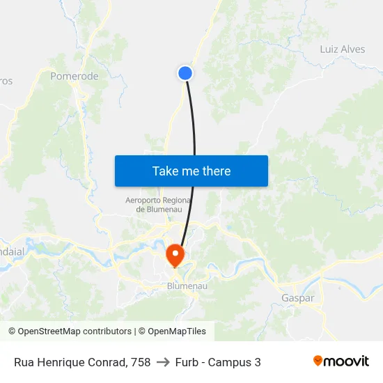 Rua Henrique Conrad, 758 to Furb - Campus 3 map