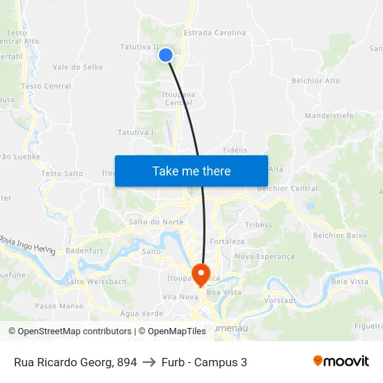 Rua Ricardo Georg, 894 to Furb - Campus 3 map