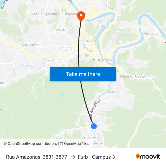 Rua Amazonas, 3831-3877 to Furb - Campus 3 map