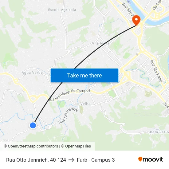 Rua Otto Jennrich, 40-124 to Furb - Campus 3 map