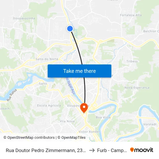 Rua Doutor Pedro Zimmermann, 2302-2344 to Furb - Campus 3 map