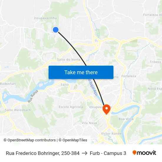 Rua Frederico Bohringer, 250-384 to Furb - Campus 3 map