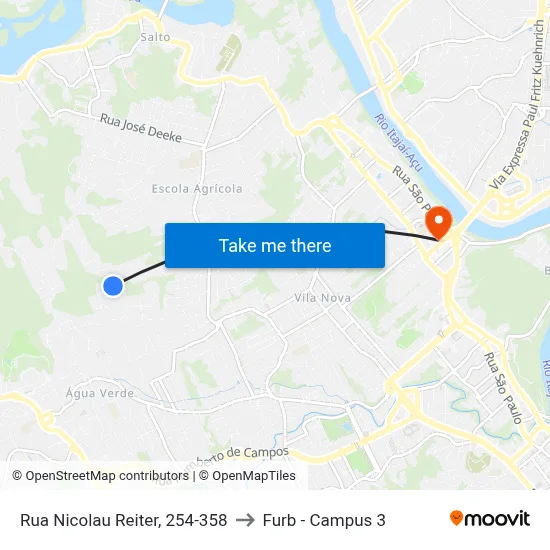 Rua Nicolau Reiter, 254-358 to Furb - Campus 3 map