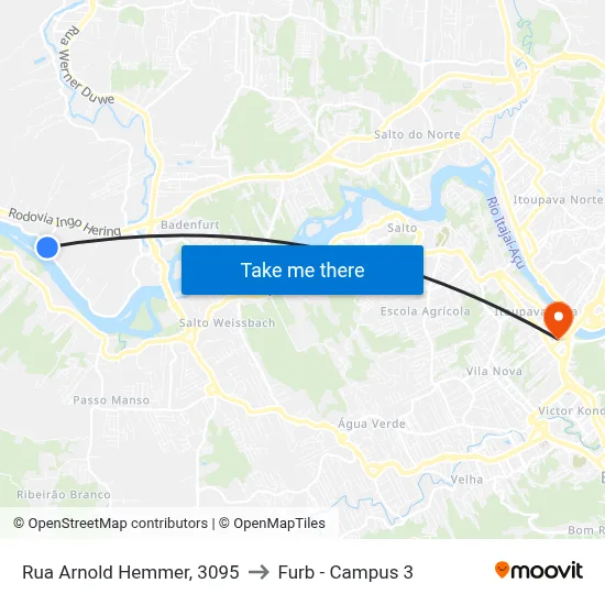 Rua Arnold Hemmer, 3095 to Furb - Campus 3 map