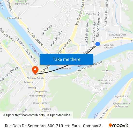 Rua Dois De Setembro, 600-710 to Furb - Campus 3 map