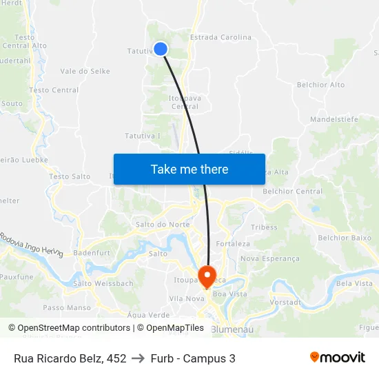 Rua Ricardo Belz, 452 to Furb - Campus 3 map