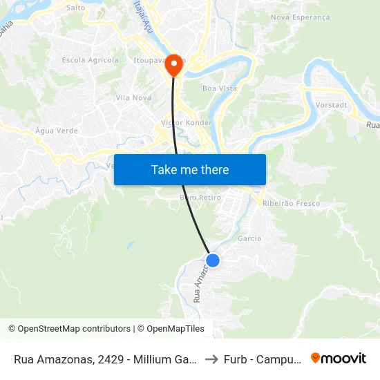 Rua Amazonas, 2429 - Millium Garcia to Furb - Campus 3 map