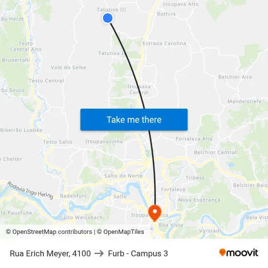 Rua Erich Meyer, 4100 to Furb - Campus 3 map