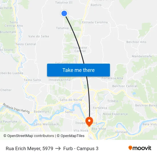 Rua Erich Meyer, 5979 to Furb - Campus 3 map