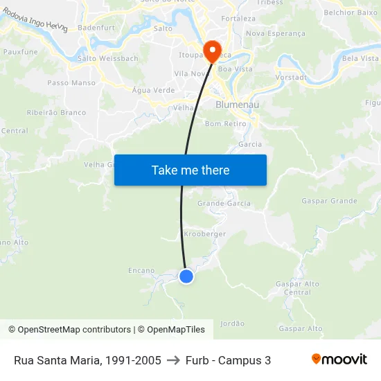 Rua Santa Maria, 1991-2005 to Furb - Campus 3 map