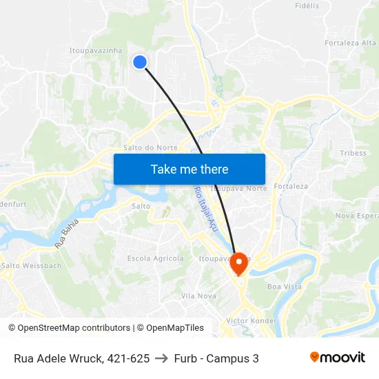 Rua Adele Wruck, 421-625 to Furb - Campus 3 map