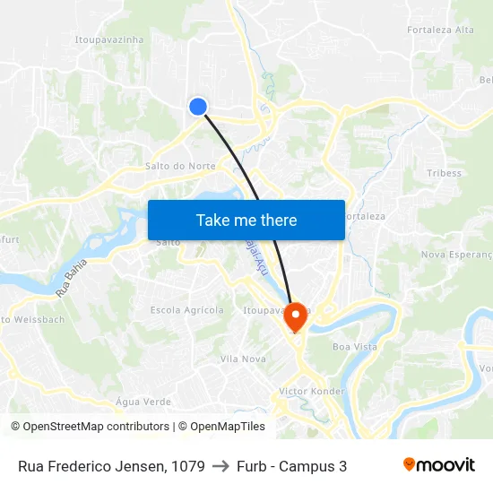 Rua Frederico Jensen, 1079 to Furb - Campus 3 map