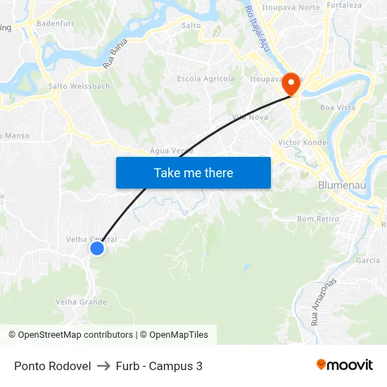 Ponto Rodovel to Furb - Campus 3 map